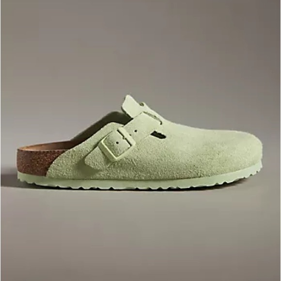 Birkenstock Boston Soft Footbed Suede Leather Clogs in Faded Lime Green - Picture 1 of 6